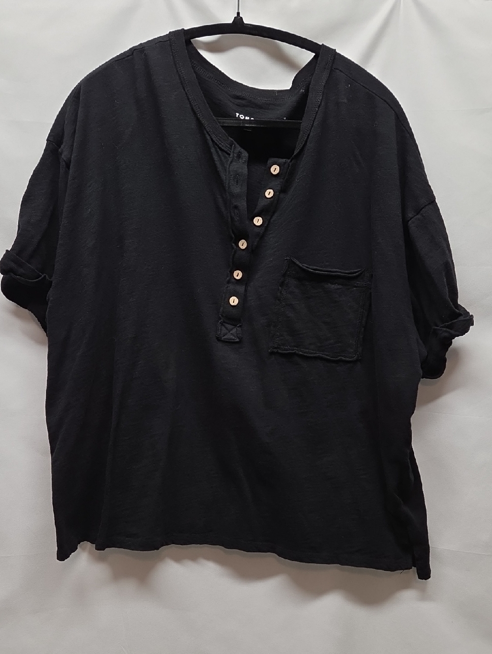 torrid Black Short-Sleeve Henley with Pocket